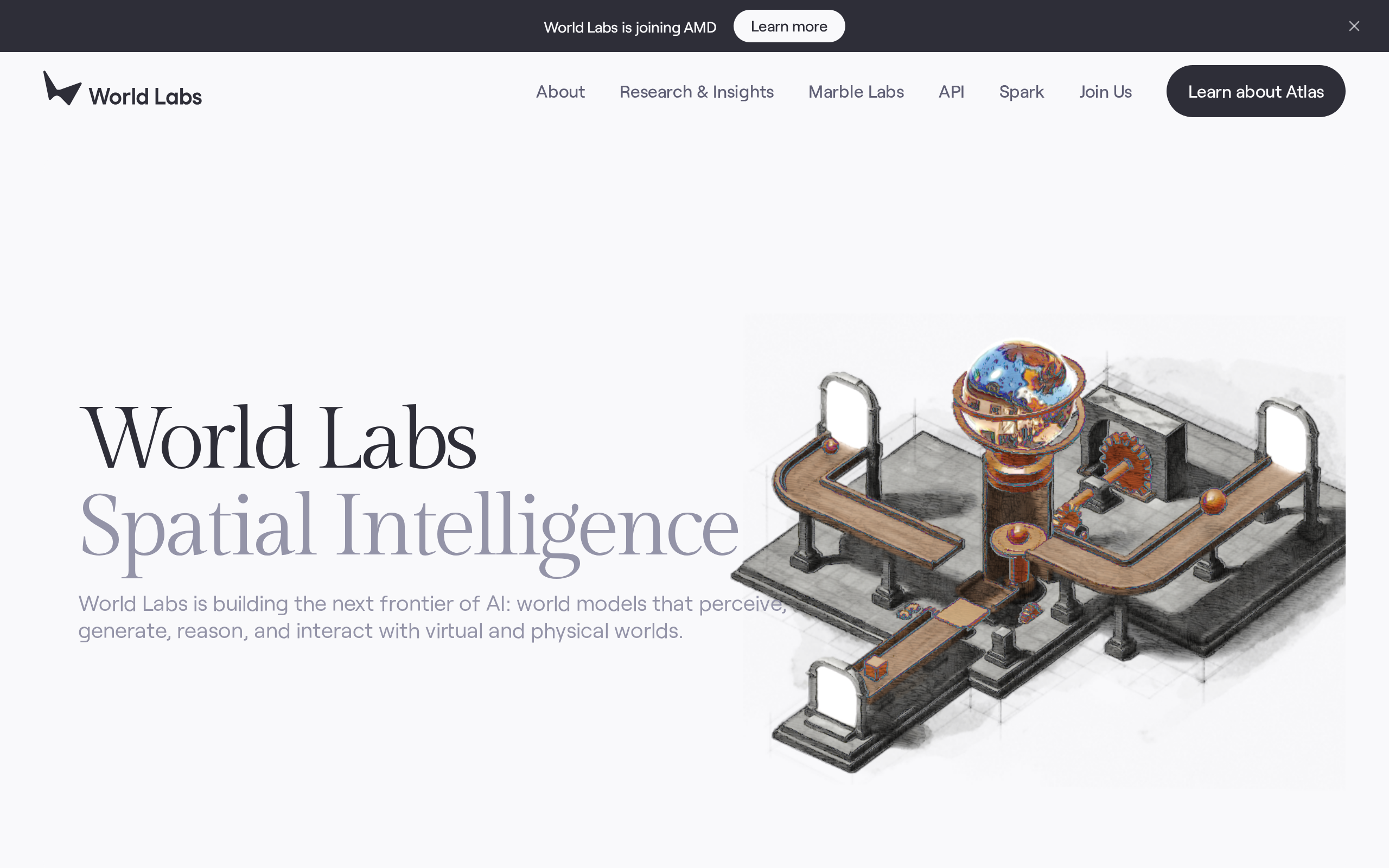 World Labs official home page displaying spatial intelligence research.