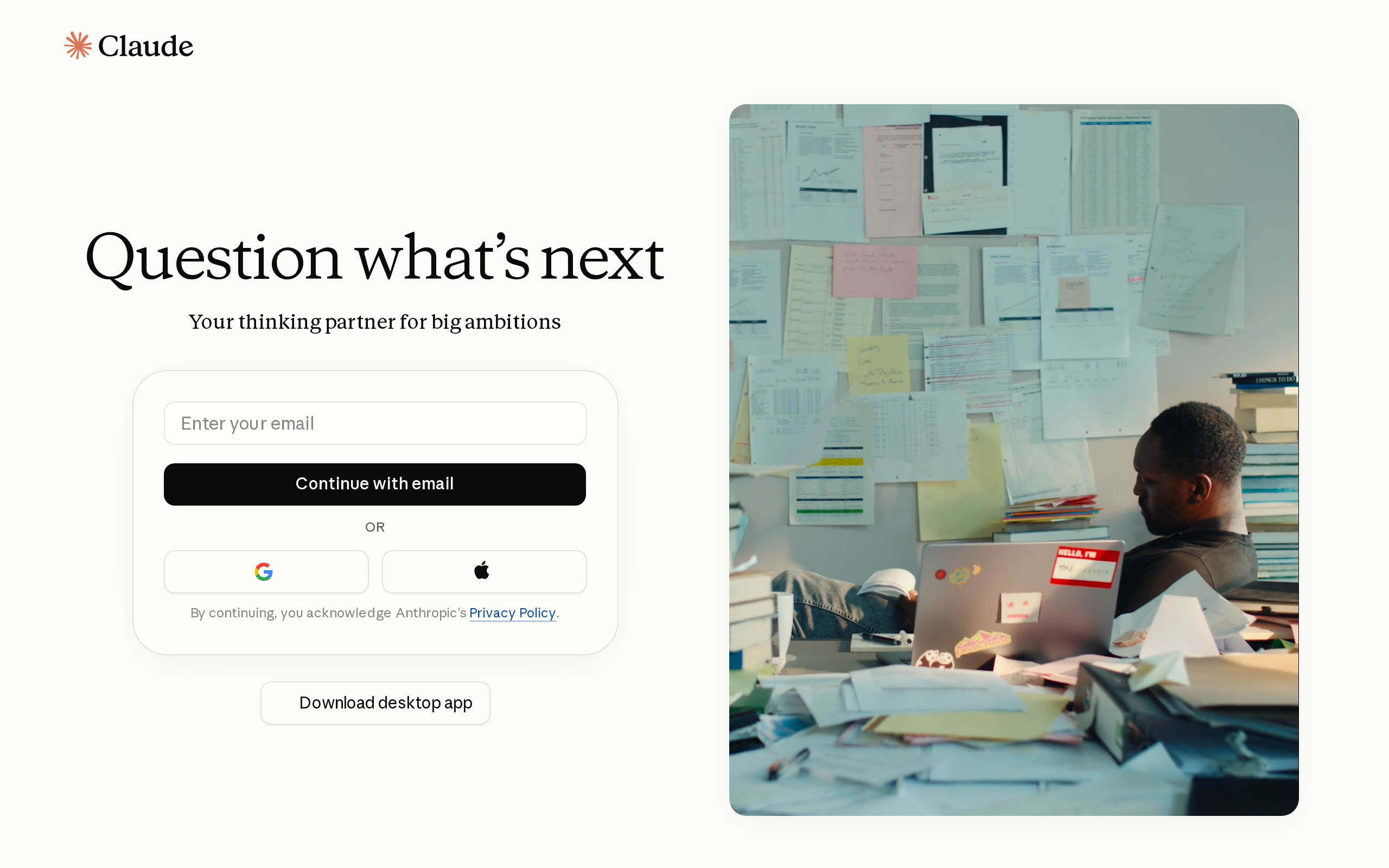 Claude home page with chat access and sign-in options.