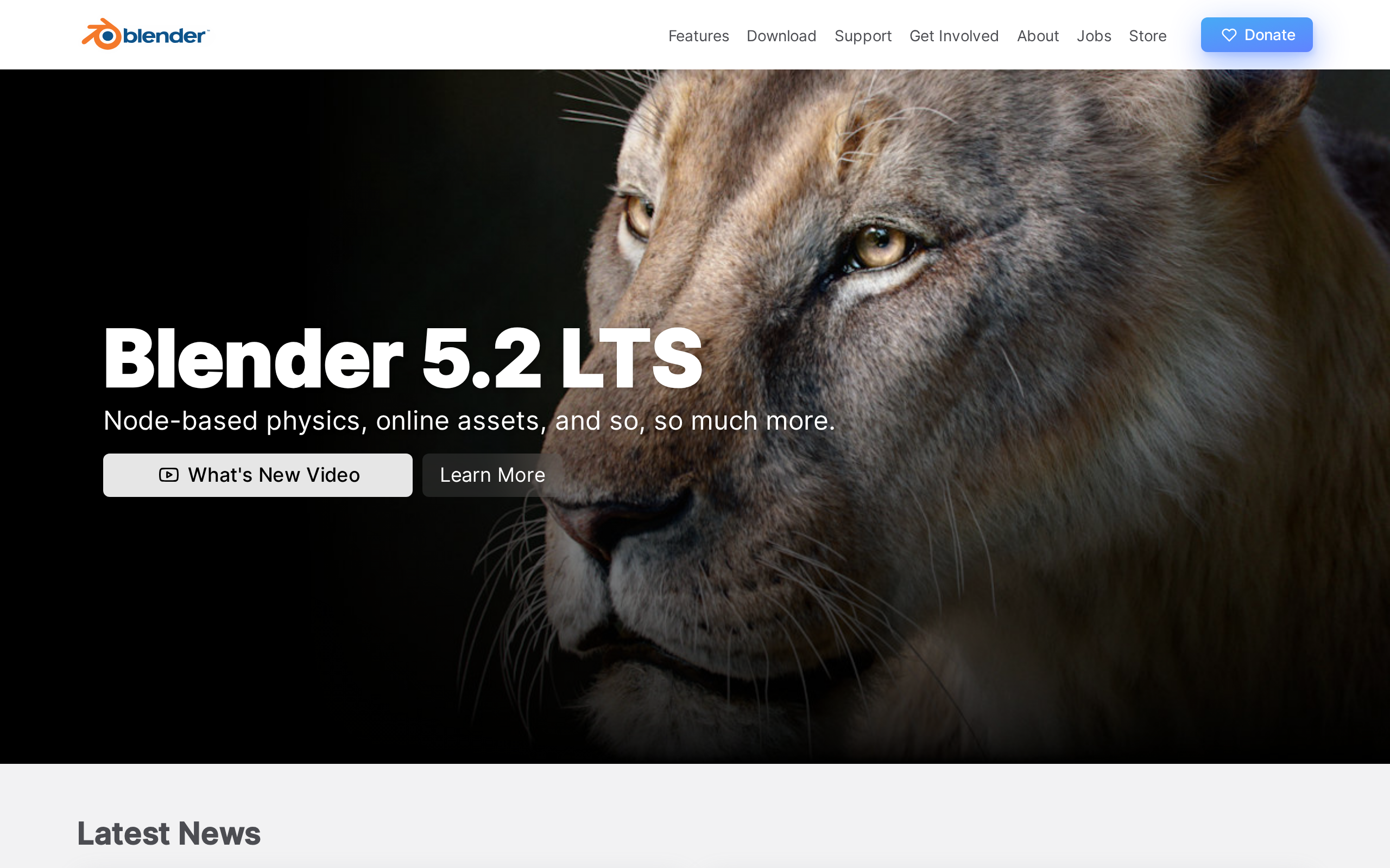 Blender home page for three-dimensional modeling and digital creation