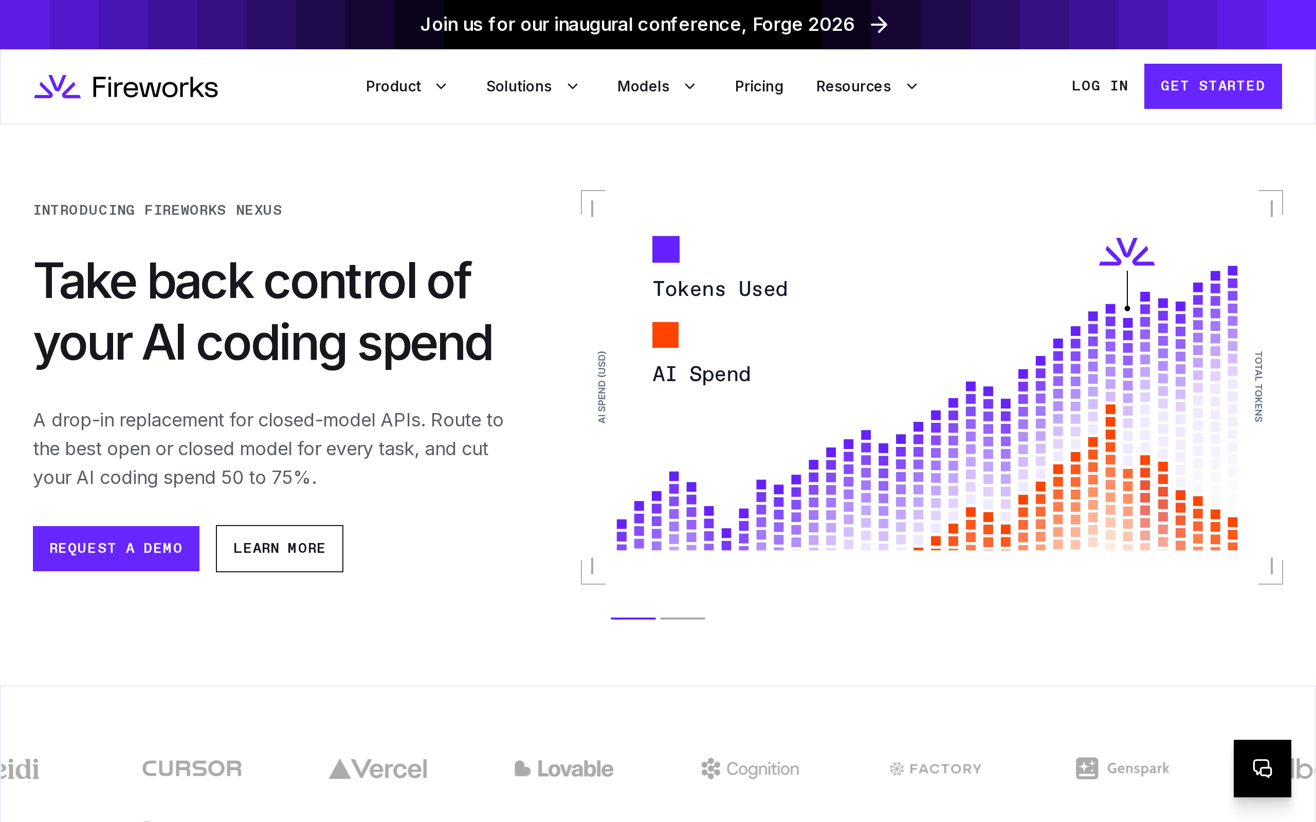 Fireworks home page for deploying and running generative AI models