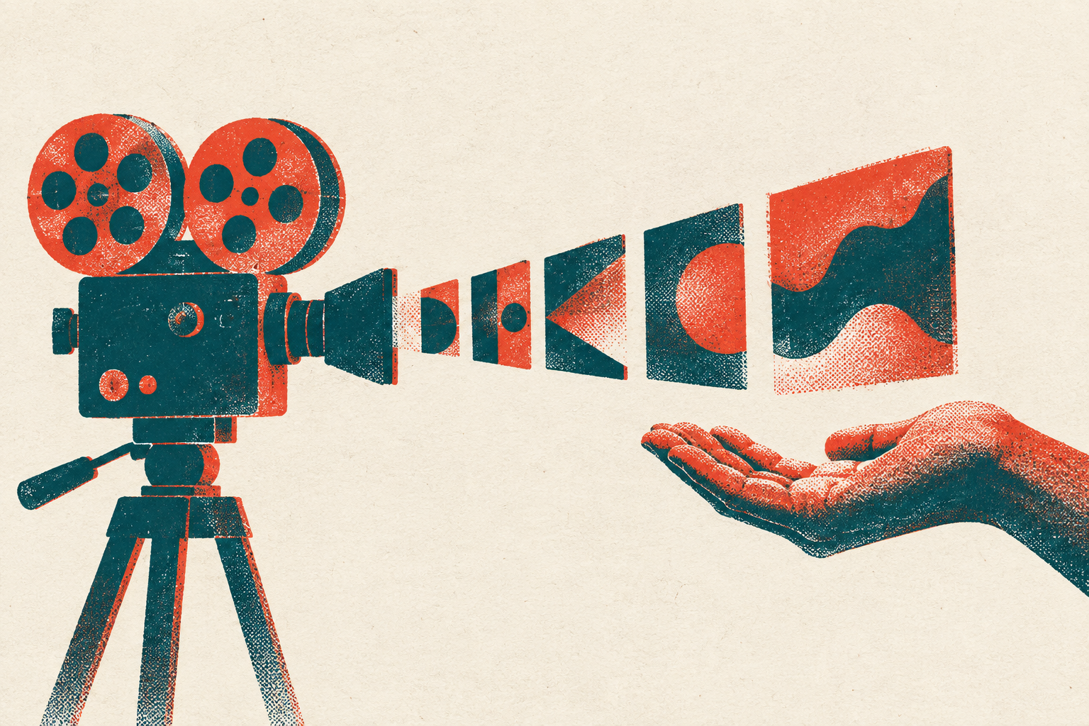 Camera sending images toward a human hand