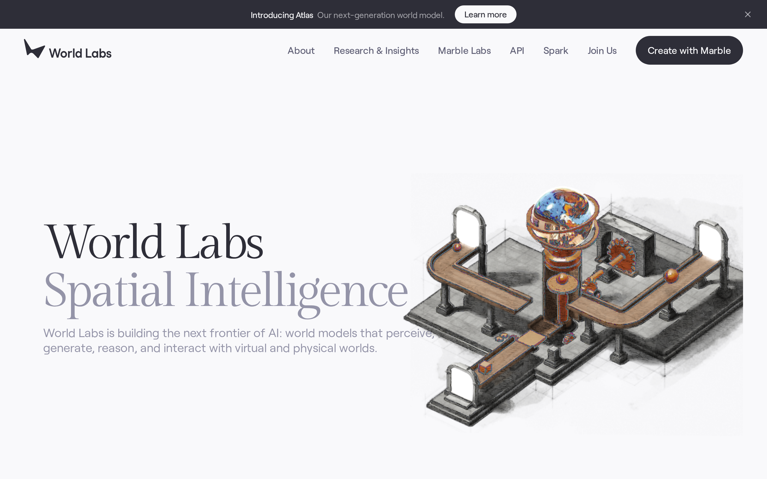 World Labs home page for spatial intelligence tools