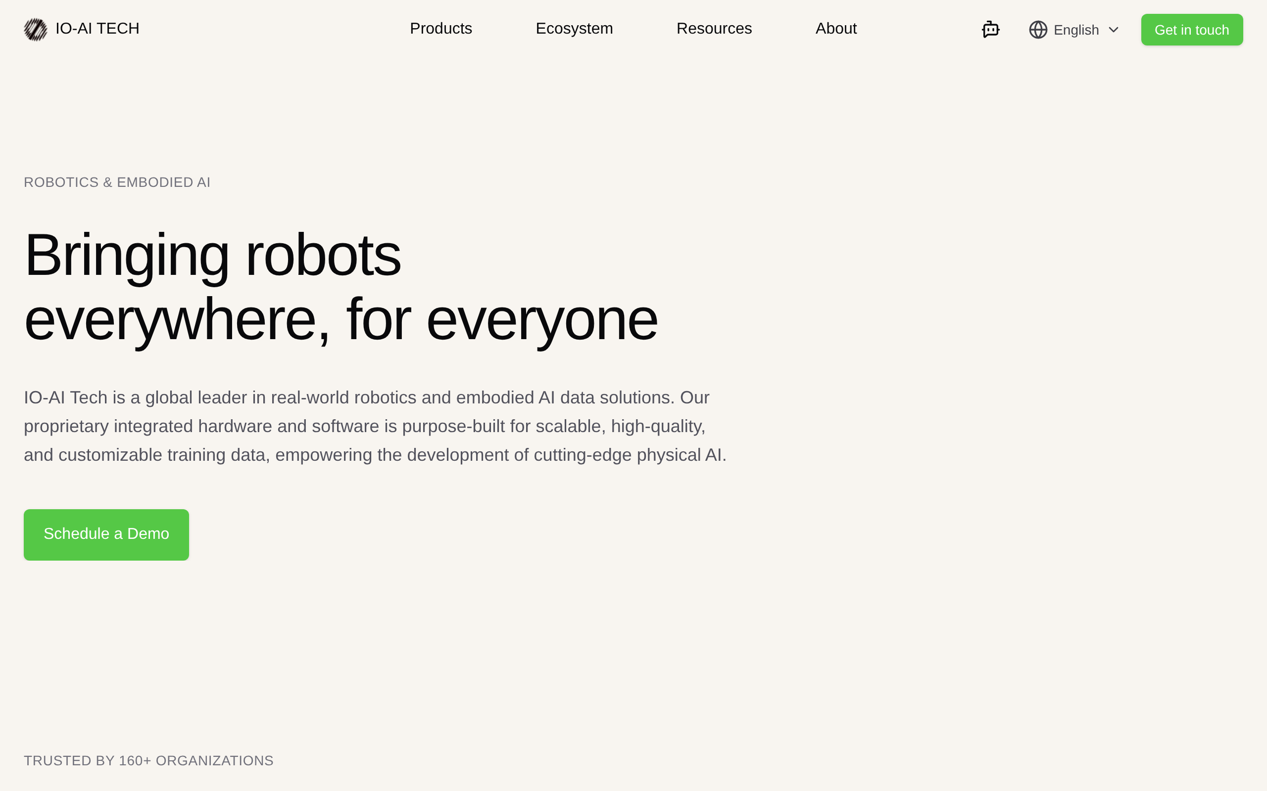 IO-AI Tech home page for robotics data collection and teleoperation