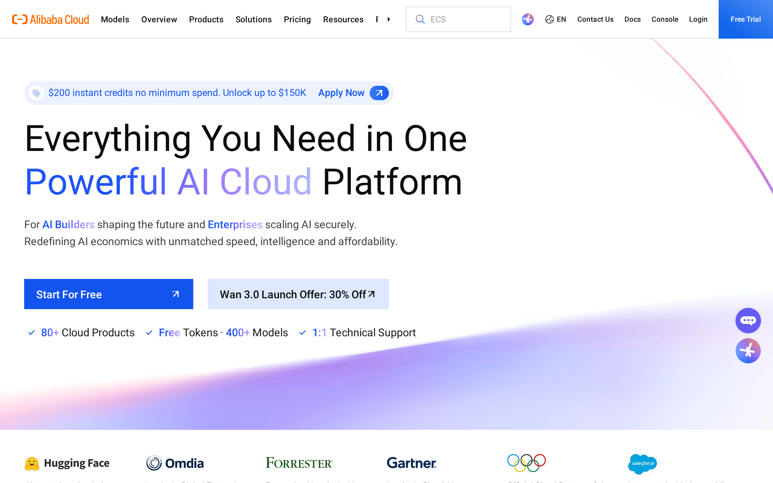 Alibaba Cloud official website home page.