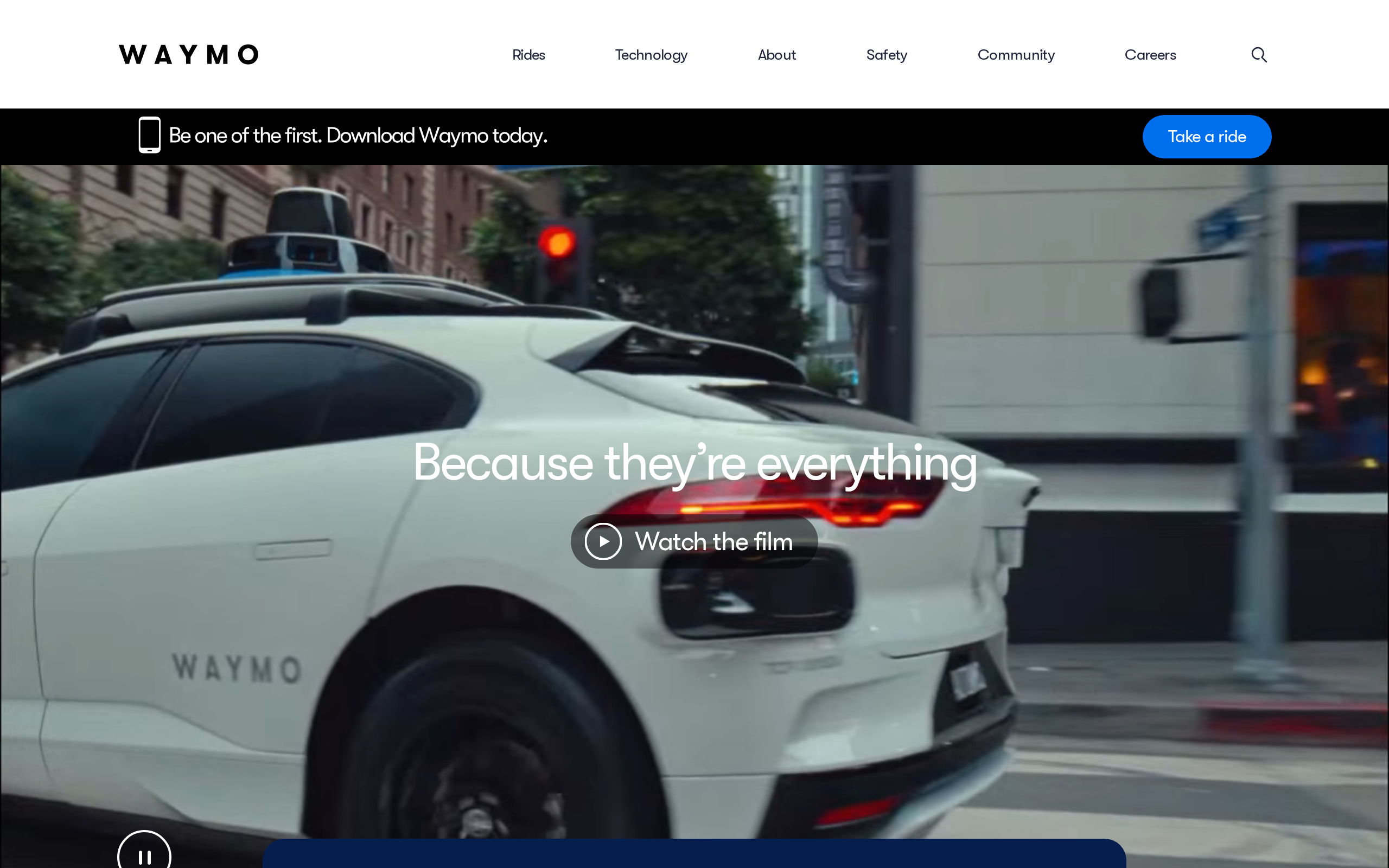 Waymo home page for autonomous driving