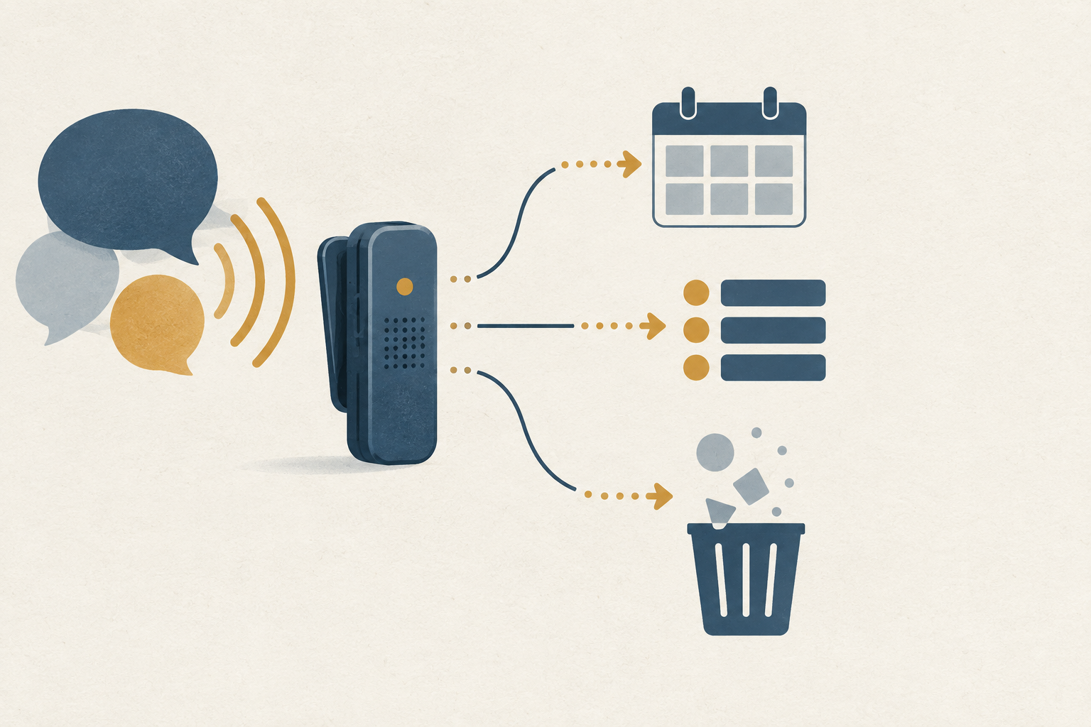 A wearable recorder linking a conversation to tasks and deletion