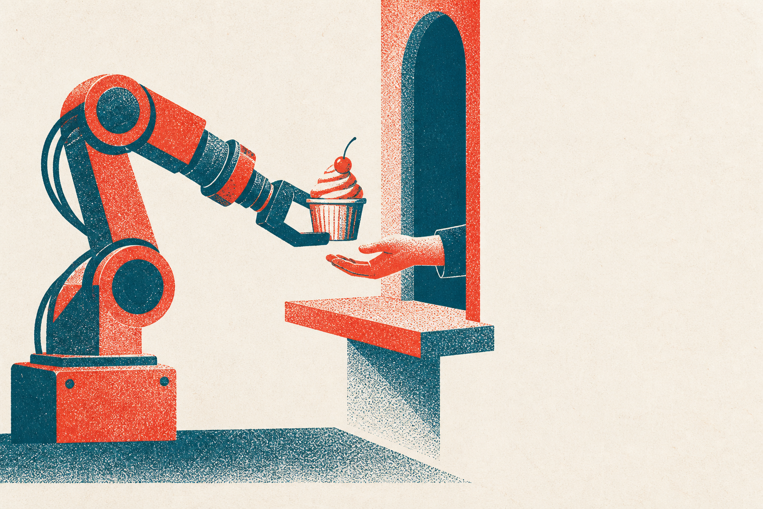 Robotic arm passing dessert cup
