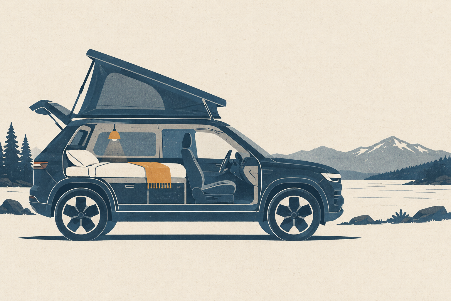 SUV cabin becoming a bed