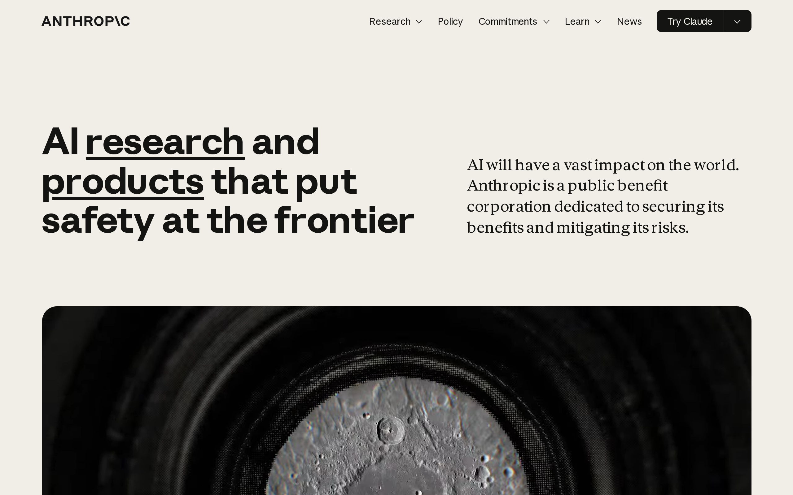 Anthropic home page introducing Claude AI products