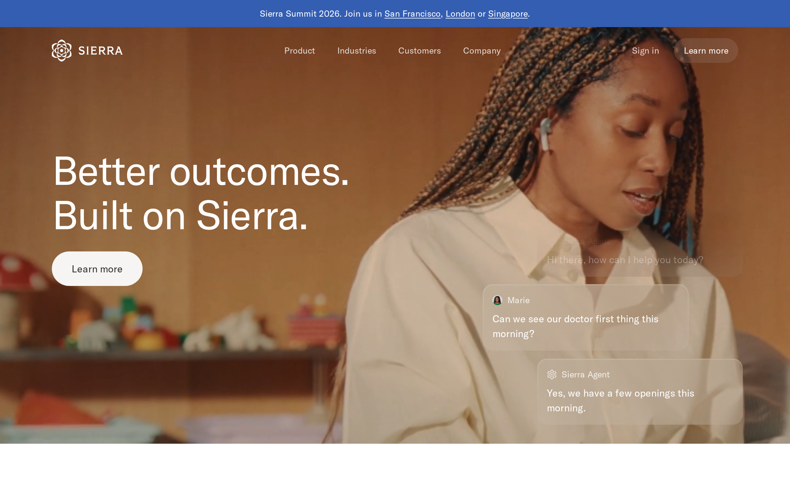Sierra home page for an AI customer service platform