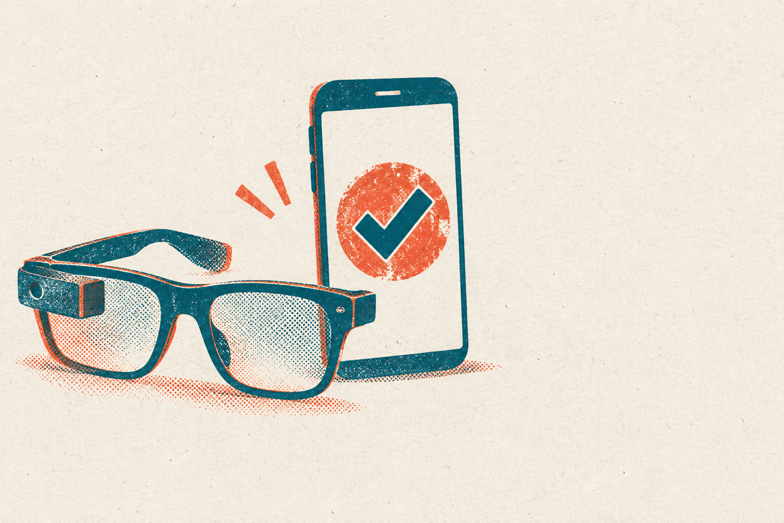 Smart glasses beside a phone for reviewing an action