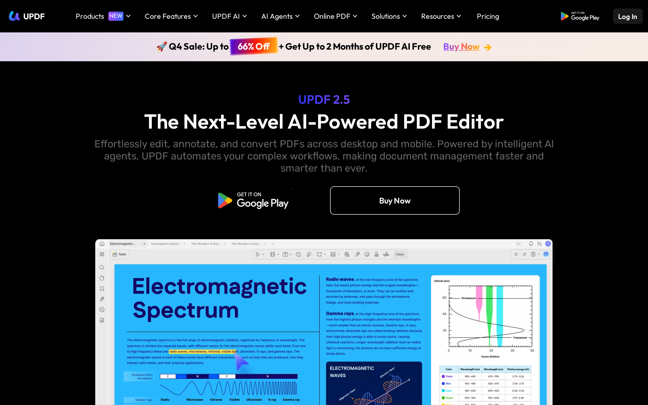 UPDF home page with PDF document tools