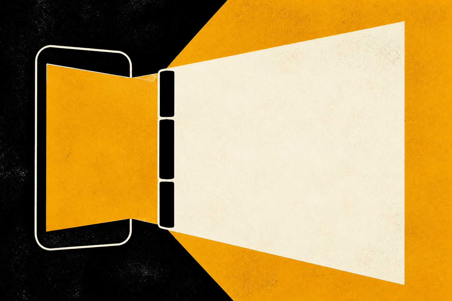 A phone screen widens into a page while a hinge sits beside it.